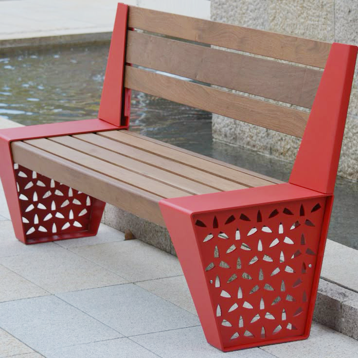 Banc public contemporain rouge